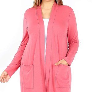 New Zenana Open Front Cardigan Long Sleeves Rose sz 2X